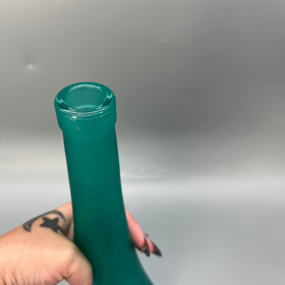 Vintage Asymmetrical Tall Bottle‎ Pressed Glass Frosted Teal Numbered Stamped - Picture 11 of 12